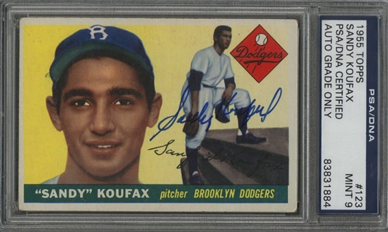 1955 Topps #123 Sandy Koufax Signed Card - PSA/DNA MINT 9